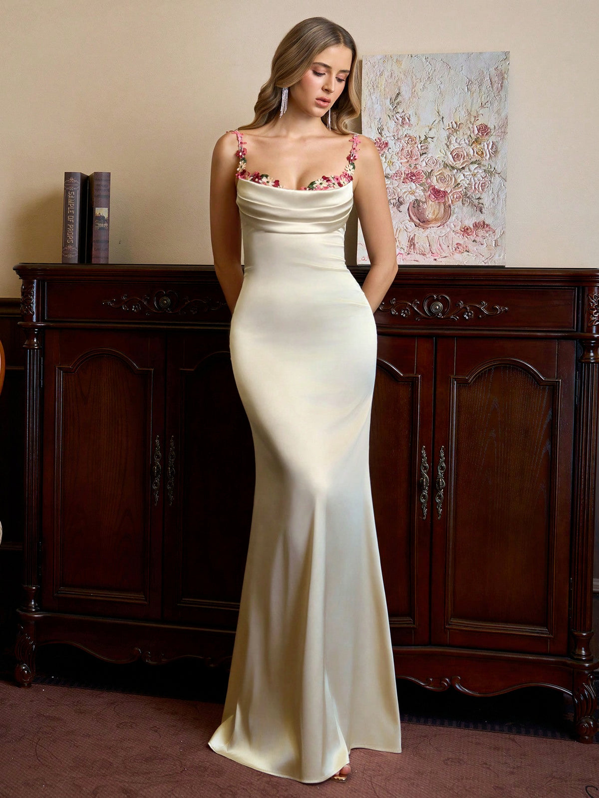 Vestido Satén Floral