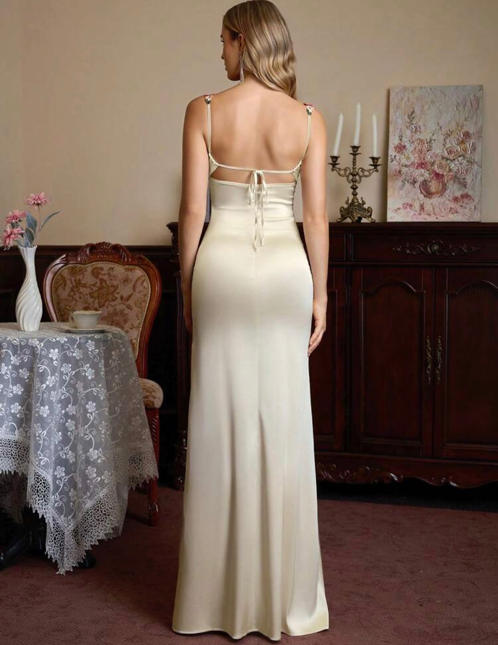 Vestido Satén Floral